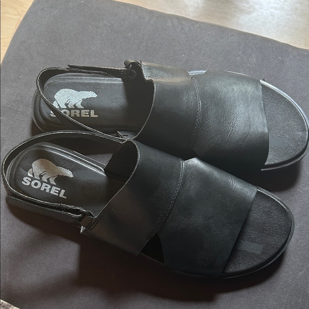 Sorel Black Leather Slide Sandals